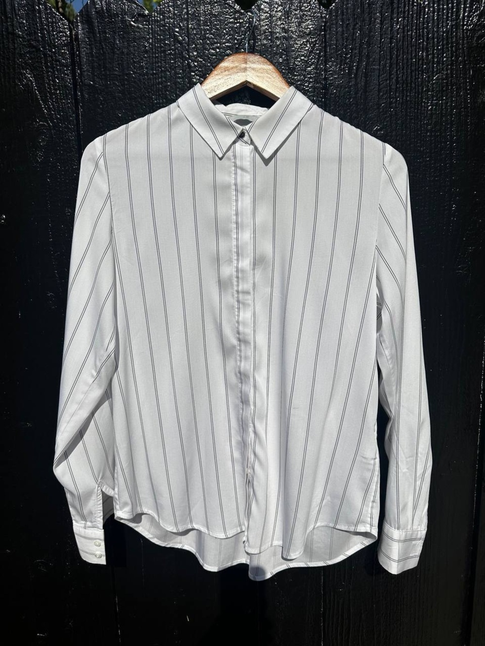 H&M White Shirt with Black Horizontal Stripes